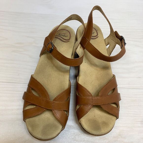 Dansko Season Sandals Camel Brown Leather Strappy Wedge Women's size 39 / 8.5 - Picture 11 of 12